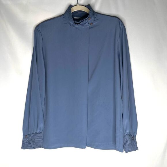 Vintage Pendleton periwinkle secretary high neck blouse long sleeve - Picture 1 of 10